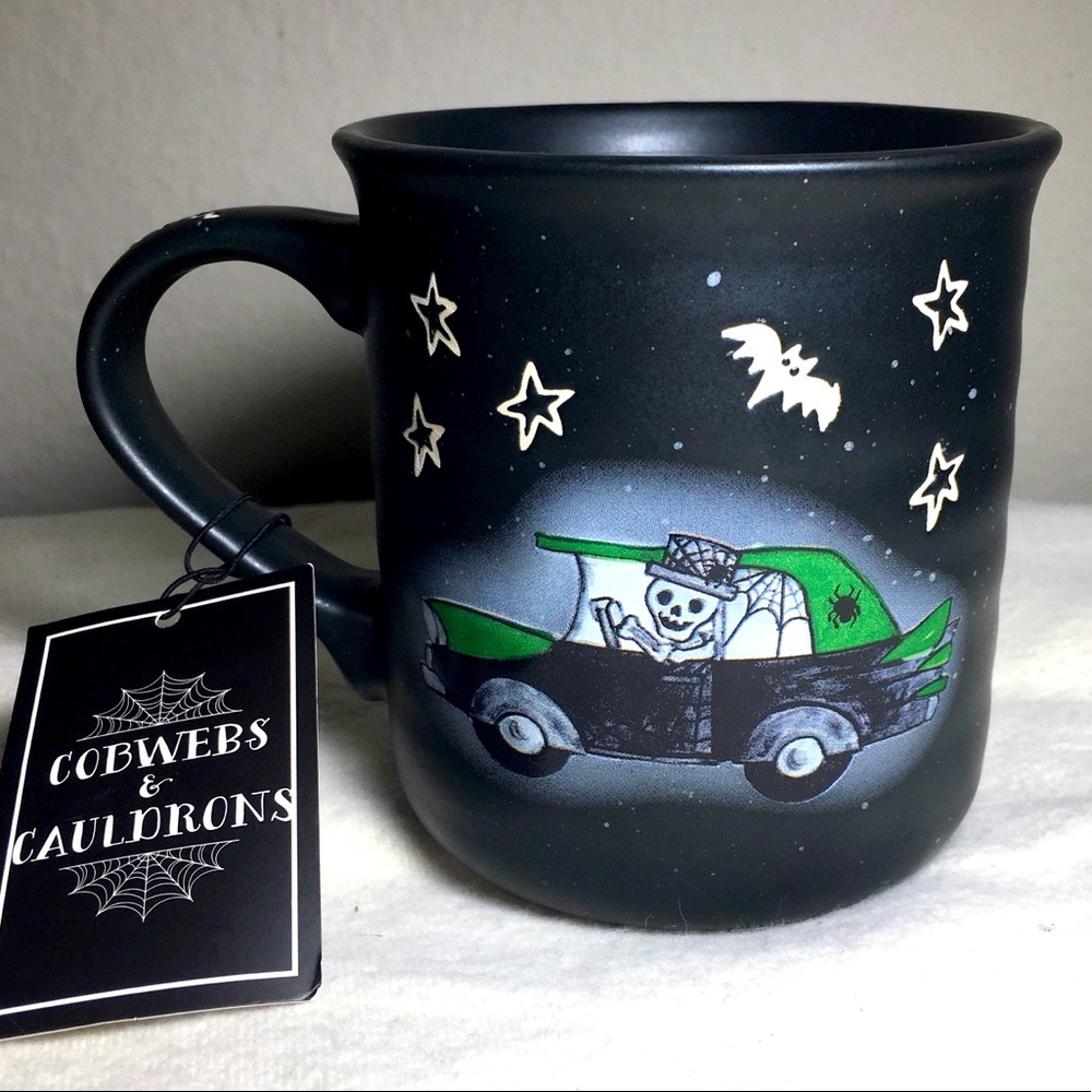 Cobwebs & Cauldrons Halloween Coffee Mug - Skeleton Driver - Cool Car NEW w/tag